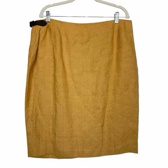 Lauren Ralph Lauren Tan Linen Blend Buckle Wrap Skirt Size 14 Womens - Picture 2 of 7